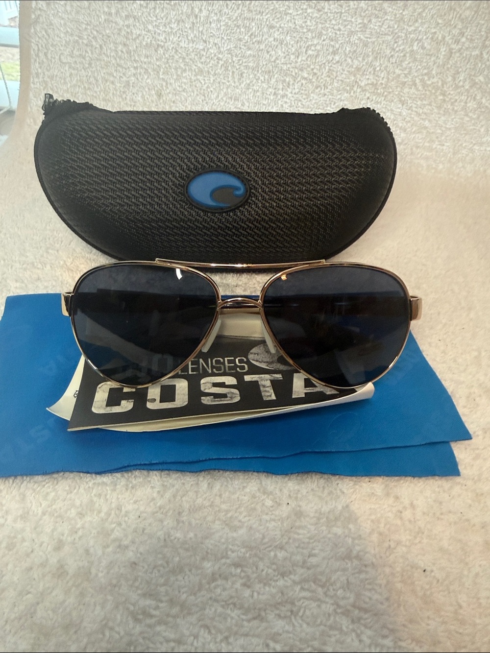 Authentic Costa Del Mar LORETO 6S4006 Gold Aviator Sunglasses Blue Polarized
